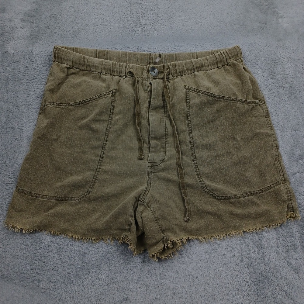 Free People Shorts Womens Large Green Linen Blend Pockets Casual Modern Preppy